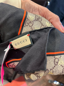 GUCCI red, black & brown Logo print W/ Gold bees Scarf