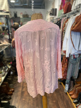 Load image into Gallery viewer, Johnny Was Pink Rayon Flowers embroidered long sleeve Top, Size L
