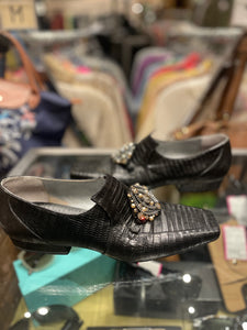 CHANEL Black Snakeskin Loafer W/Rhinestones,  Size 40