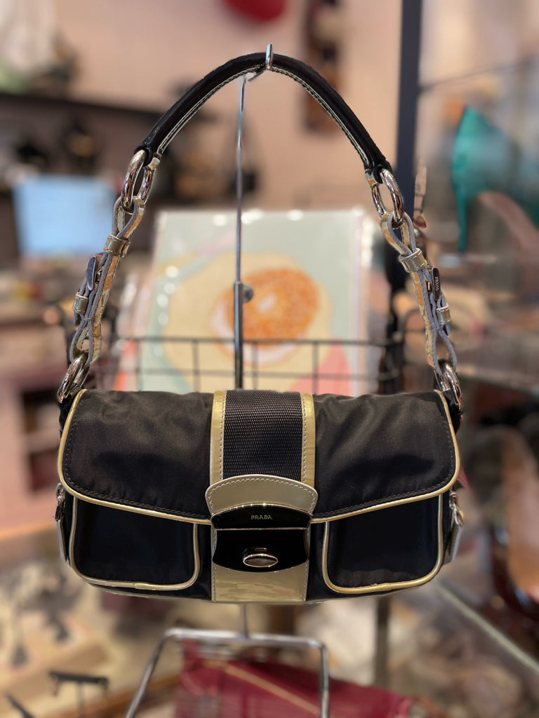 Prada tessuto shoulder cheapest bag black