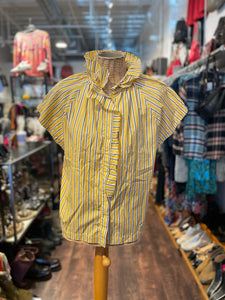 A Shirt Thing Yellow Cotton striped Ruffle Top, Size S