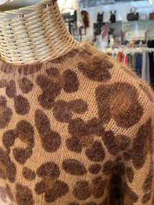 La Maille Sezane Brown Mohair Leopard Sweater, Size S