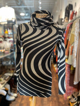 Load image into Gallery viewer, Isabel De Pedro Black &amp; Taupe Viscose Swirl Longsleeve turtleneck Top
