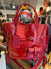 Load image into Gallery viewer, Lancel Red Snakeskin Size Large crossbody Drawstring Purse
