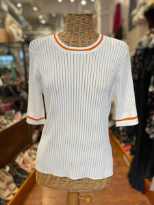 Veronica Beard BEIGE & ORANGE Knit Trim Design NWT! Top, Size L