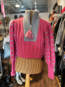 Love Shack Fancy pink/gray acrylic/wool Cropped Sweater