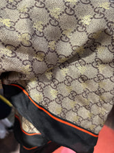 Load image into Gallery viewer, GUCCI red, black &amp; brown Logo print W/ Gold bees Scarf
