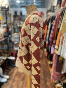 Acne Studios beige & brown Wool Blend Argyle Cardigan